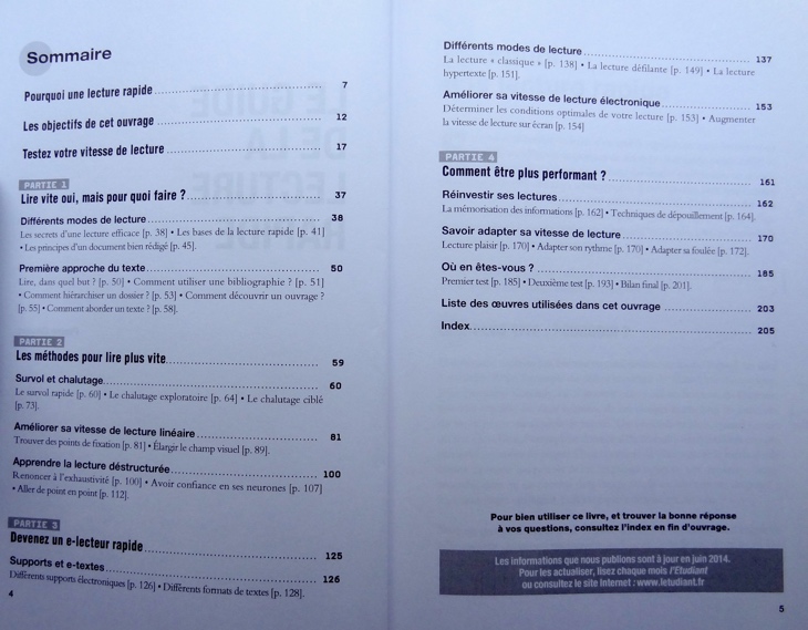 Le Guide de la Lecture Rapide, de Pierre Gévart - table des matières